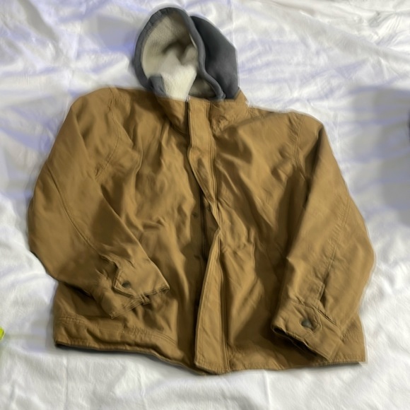 American Eagle Men’s Workwear Khaki Hooded Jacket Fleece Lines Size Large - Picture 1 of 7